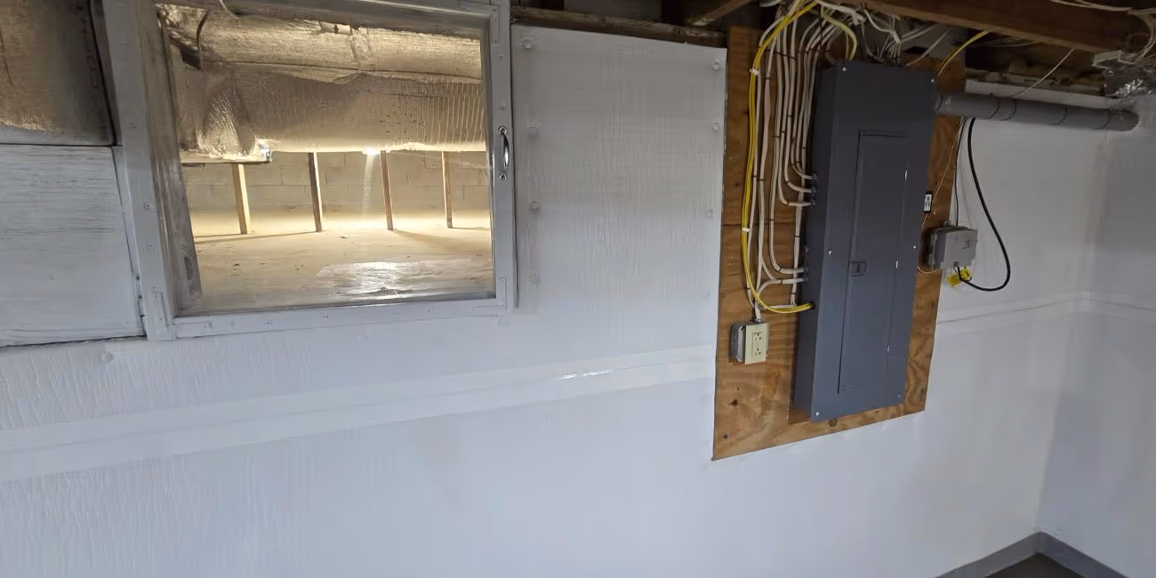 Basement with new drainage and water mitigation equipment